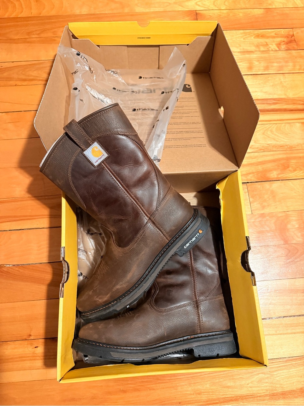 Carhartt Brown Leather Men's Work Boots with Pull-On Tabs